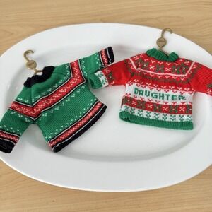 Ugly Christmas Sweater Ornaments Set Lot Son Daughter On Hangers Y2k Vtg